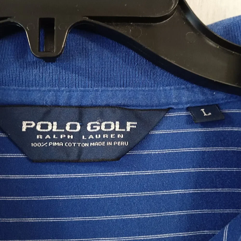 Ralph Lauren Polo Golf Shirt Blue Striped Size Lg 100% Cotton Hawaiian Poipu Bay